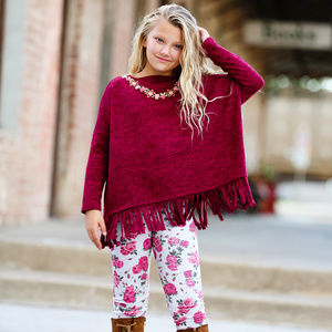 Little Mass Girls 2pc Outfit Fringe Poncho Top and Leggings Western NWT 4 5‎ 7